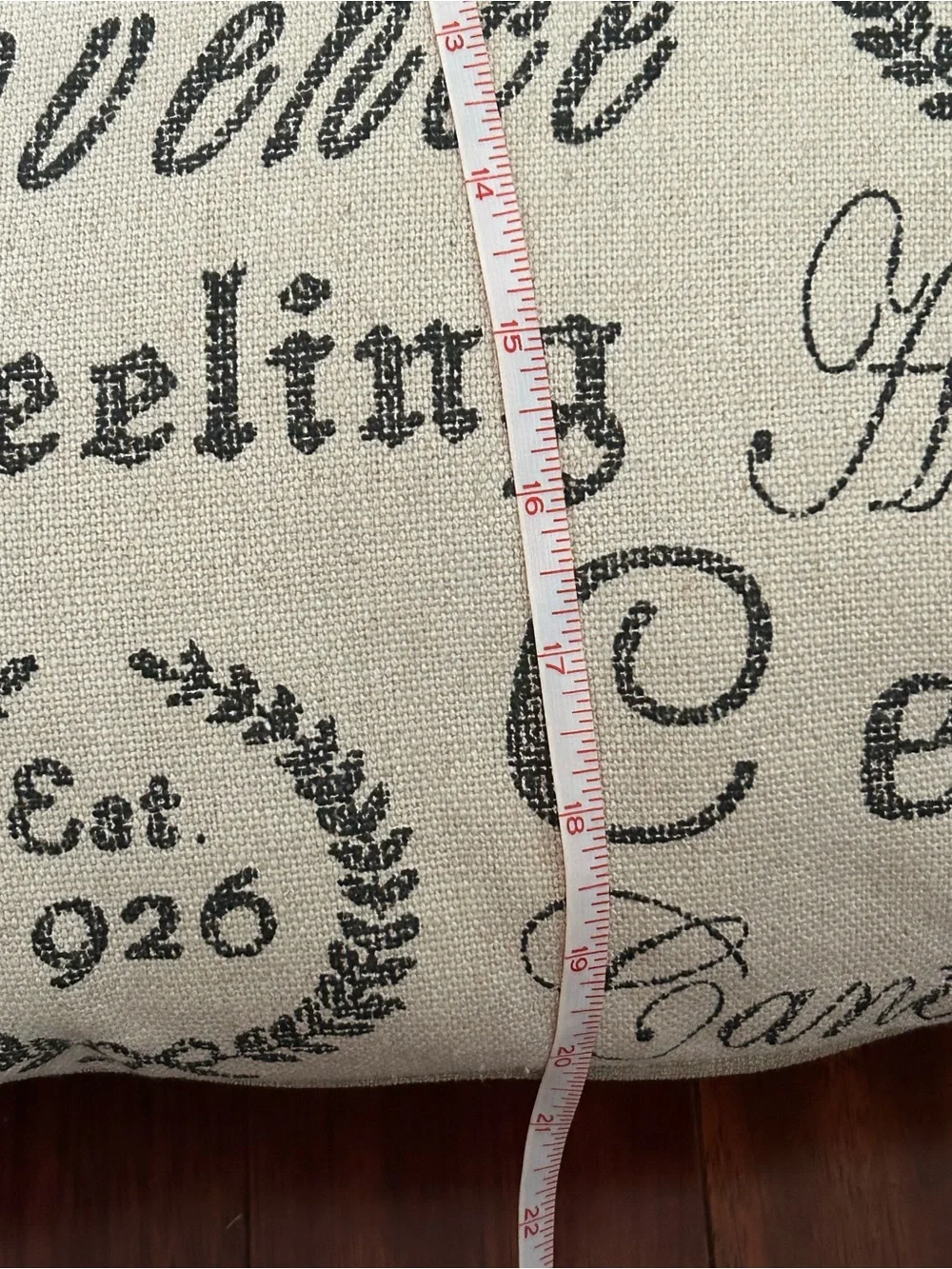 Neutral Script Print Decorative Throw Pillow - Beige and Black Tea Names Boho